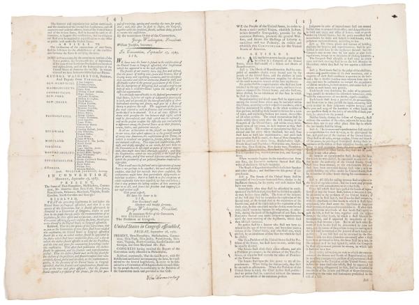 A 1787 copy of the U.S. Co<em></em>nstitution that will be put up for auction on Sept. 28 at Bruck Auctions in Asheville, North Carolina.