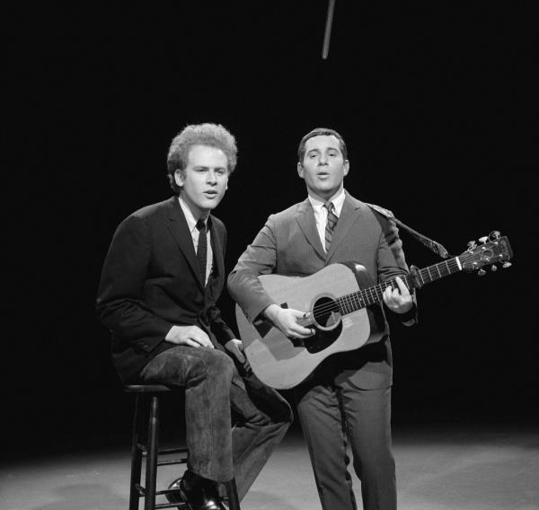 Paul Simon, right, and Art Garfunkel perform on THE ED SULLIVAN SHOW