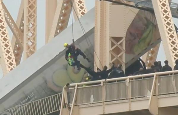 Louisville first respo<em></em>nders are at the scene of a crash on the Clark Memorial Bridge in Kentucky, which spans the Ohio River.