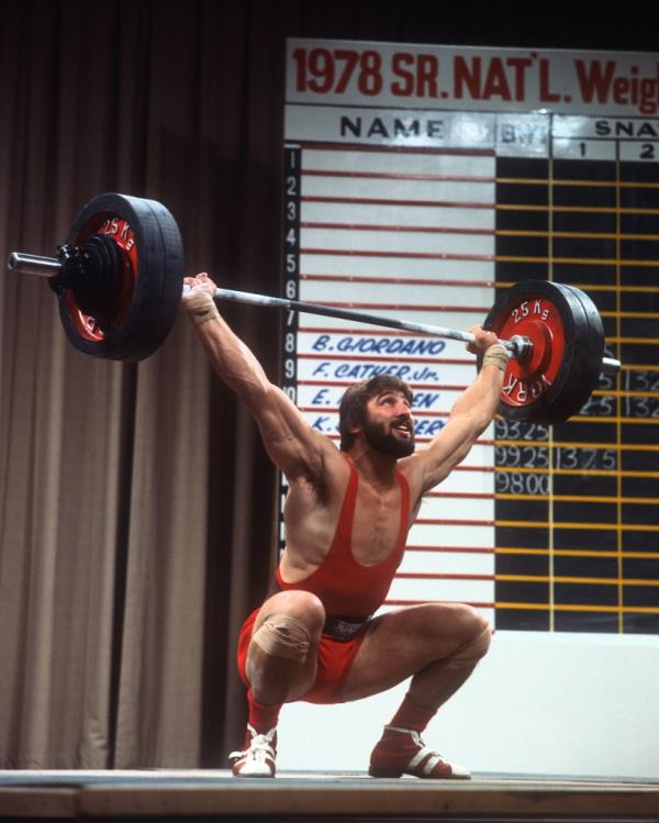 Giordano in action weightlifting in 1978