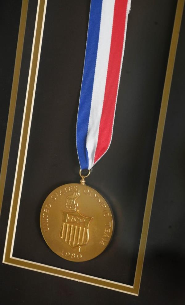 A photo of a token medal the Olympians received a year after the 1980 boycott.