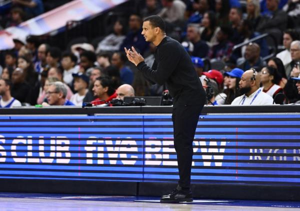 Celtics head coach Joe Mazzulla looks on against the Philadelphia 76ers