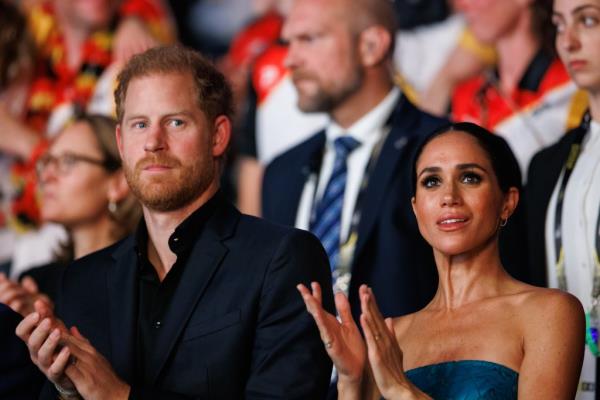 Prince Harry, Duke of Sussex and Meghan, Duchess of Sussex are seen during the closing ceremony of the Invictus Games Düsseldorf 2023 at Merkur Spiel-Arena on September 16, 2023.