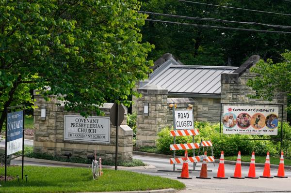 An entrance to The Covenant School is seen Wednesday, May 24, 2023, in Nashville, Tenn.