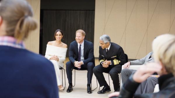 Meghan speaking in a video, Prince Harry and Vivek Murthy also present.