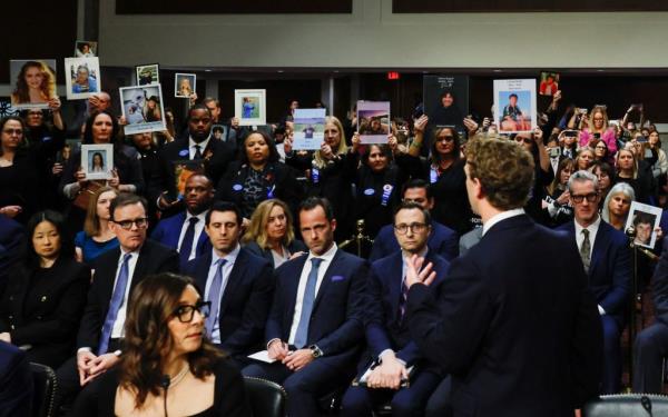 Mark Zuckerberg testifying at Senate Judiciary Committee hearing on o<em></em>nline child sexual exploitation at U.S. Capitol in Washington.