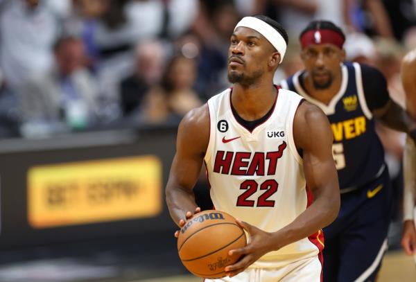 Jimmy Butler #22 of the Miami Heat shoots a free throw during the fourth quarter against the Denver Nuggets in Game Four of the 2023 NBA Finals at Kaseya Center on June 09, 2023 in Miami, Florida.
