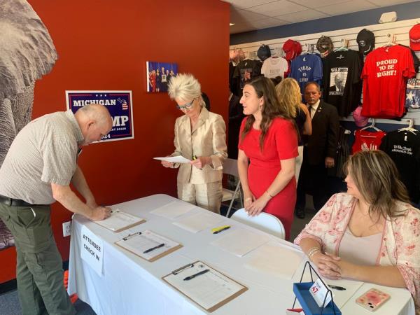 Trump supporters at election integrity volunteer training program at the Oakland County GOP Headquarters, Friday, June 14, 2024 in Bloomfield Hills, Michigan