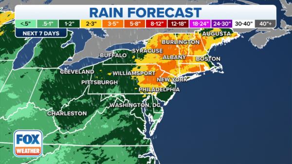 Forecast rain totals in the Northeast.