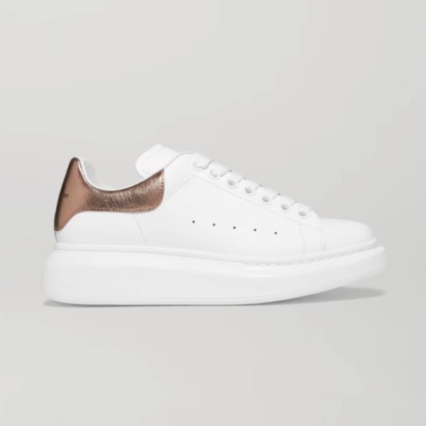 ALEXANDER MCQUEEN me<em></em>tallic-trimmed leather exaggerated-sole sneakers.