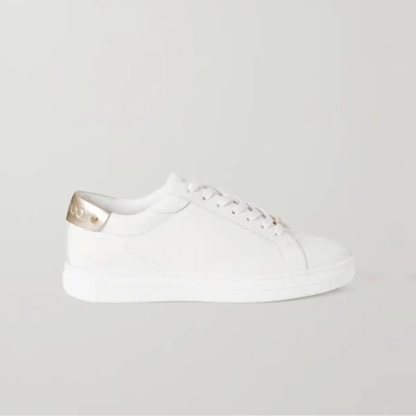 JIMMY CHOO Rome me<em></em>tallic-trimmed leather sneakers.