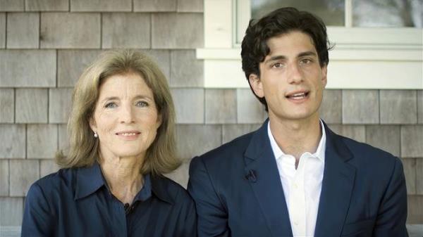 In this image from video, Caroline Kennedy and Jack Schlossberg speak during the second night of the Democratic Natio<em></em>nal Co<em></em>nvention on Tuesday, Aug. 18, 2020. (Democratic Natio<em></em>nal Co<em></em>nvention via AP)
