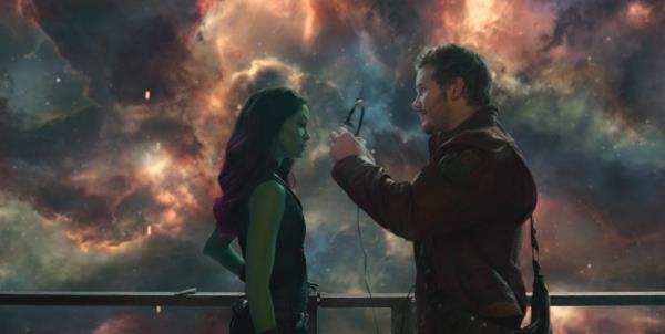 Zoe Saldana and Chris Pratt in a scene from Guardians of the Galaxy, 2014