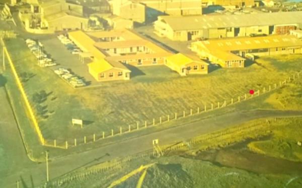 The Paritūtū site in the late 1960s show the location of Bore 42 (red dot) and location of the two waste po<em></em>nds across road. By the late 1960s a stormwater pipe had been installed.
