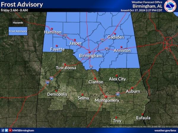 Central Alabama frost advisory