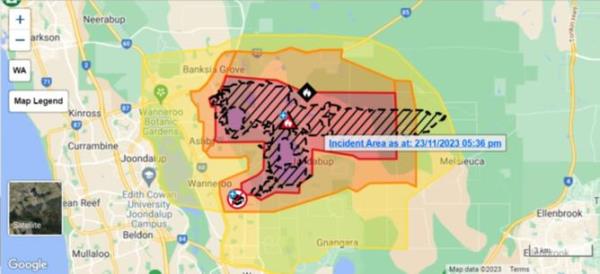 The bushfire emergency warning area. Picture: