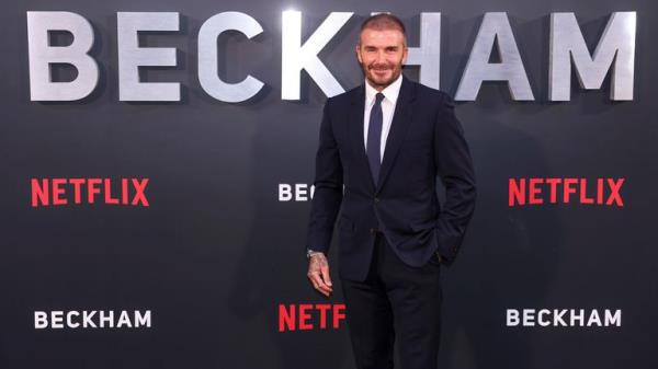David Beckham poses for photographers upon arrival at the premiere of the television programme 'Beckham' on Tuesday, Oct. 3, 2023 in London. (AP Photo/Vianney Le Caer)