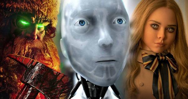 Split image of I, Robot, M3GAN, and Christmas Bloody Christmas