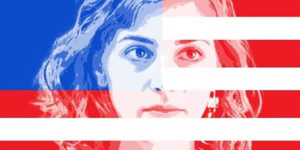 Simone Zimmerman with the US flag in the docu<em></em>mentary Israelism