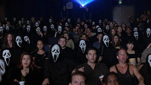 People watching a movie in Scream 2