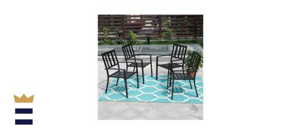 PHI VILLA Outdoor Patio Steel f<em></em>rame Slat Seat Dining Arm Chairs