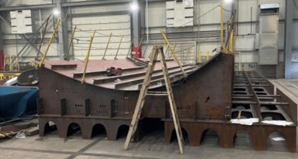 Part of the keel of USS Co<em></em>nstellation (FFG 62) at Fincantieri Marinette Marine.